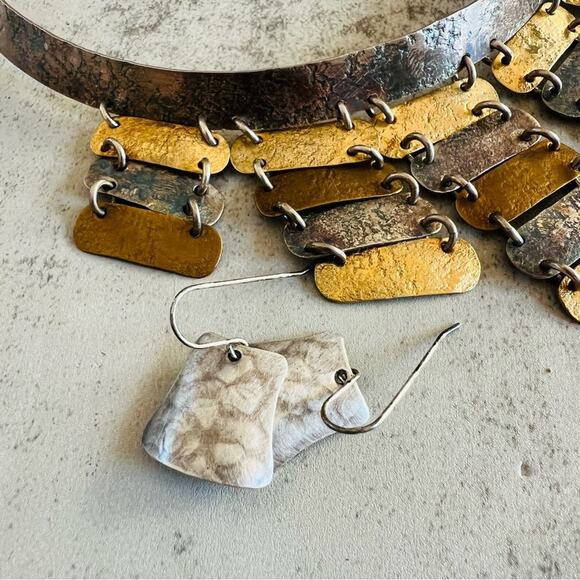 Marjorie Baer San Francisco Brutalist Collar Necklace Bracelet and Earrings Set - Picture 8 of 16